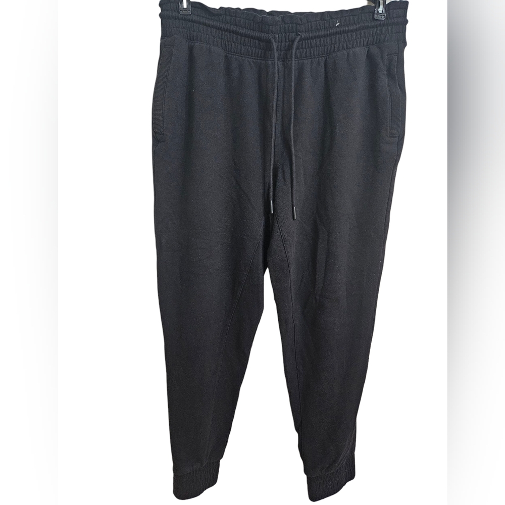 FLX Pants Black Track Sweatpants Joggers Zipper Pockets Sz L Cotton/Spandex